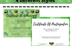 Certificate Of Participation - Minecraft Theme, 4 Different Style with regard to Minecraft Reading Certificates Printable