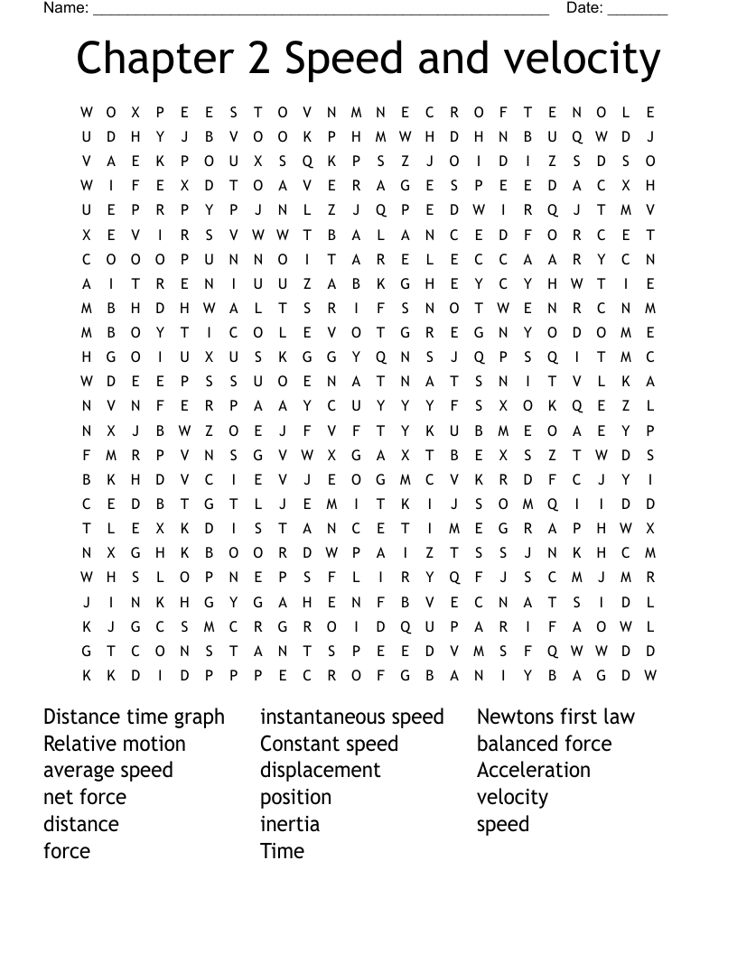 Chapter 2 Speed And Velocity Word Search - Wordmint within Speed and Velocity Reading Comprehension Worksheet