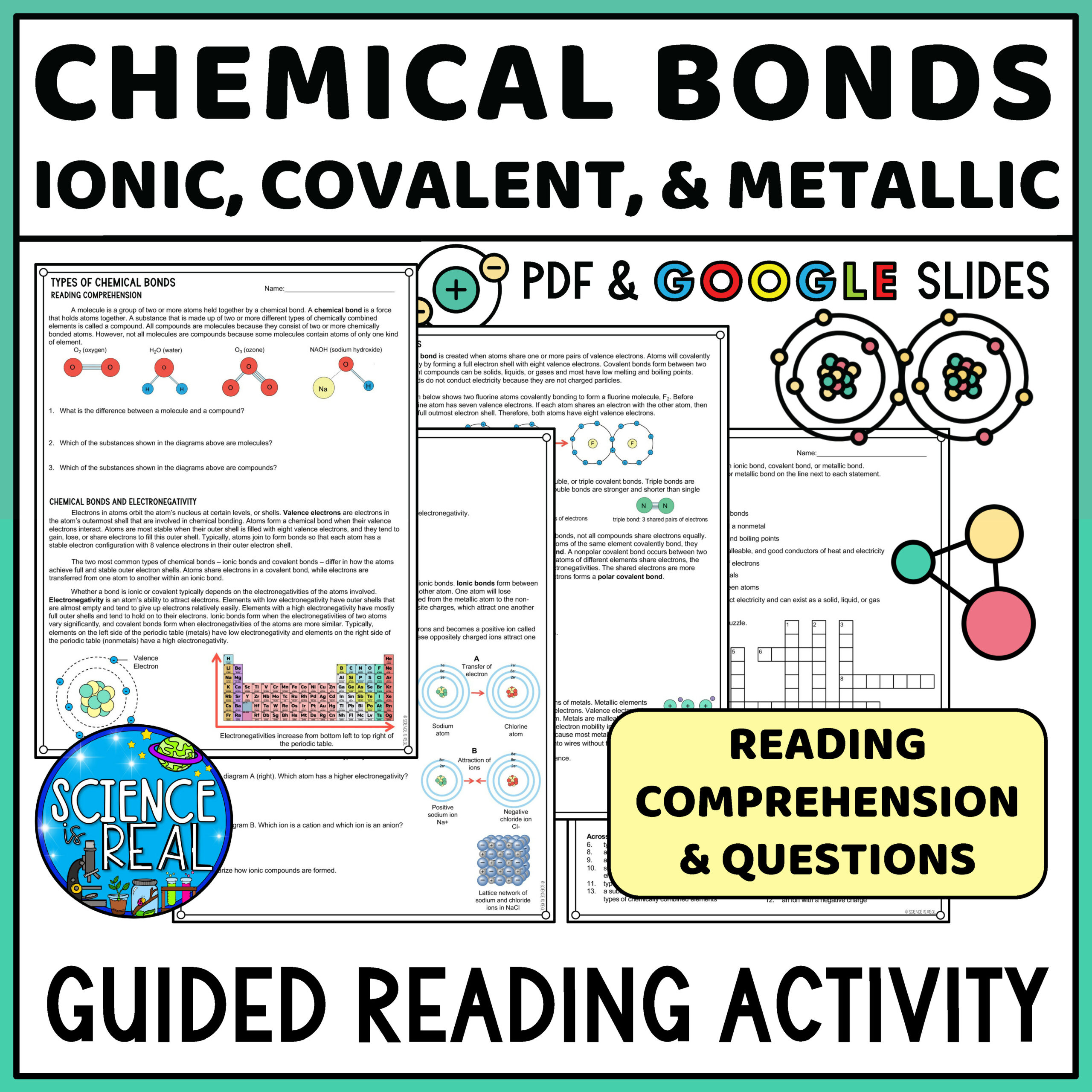 Chemical Bonds Guided Reading Comprehension - Ionic, Covalent pertaining to Chemistry Reading Comprehension Worksheets