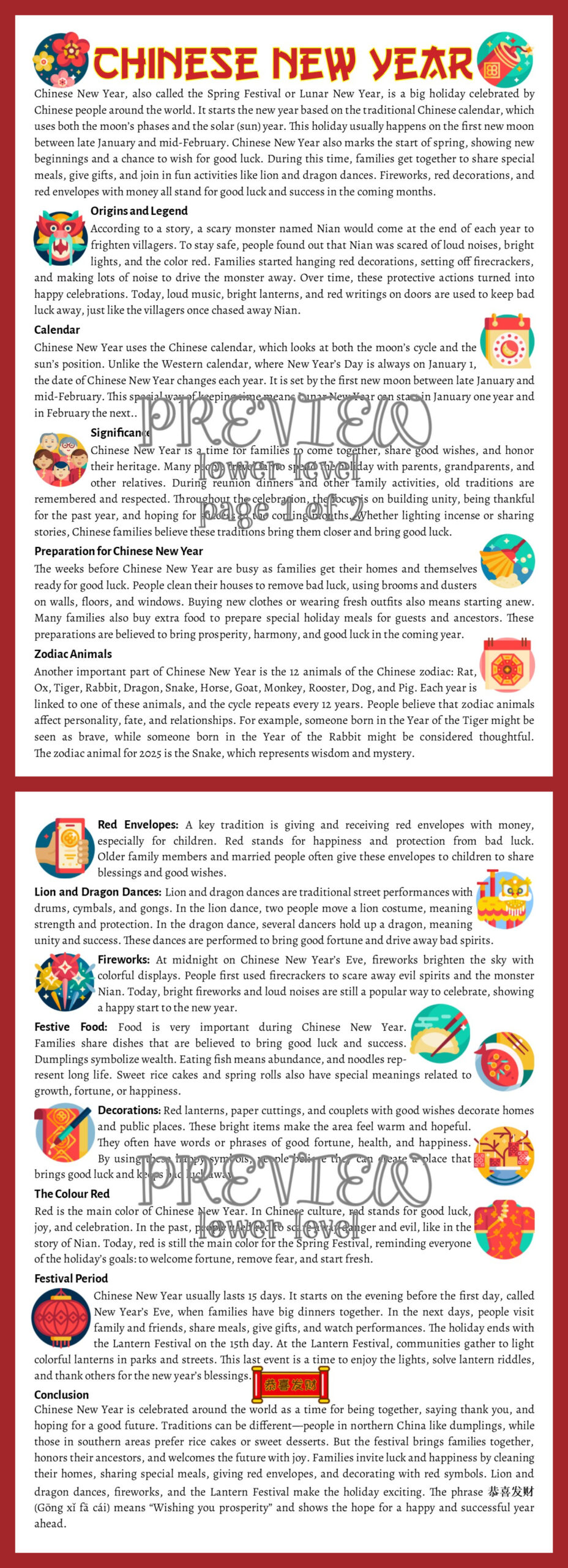 Chinese New Year Reading Comprehension | Teaching Resources pertaining to Chinese Culture Stories Comprehension Worksheets Grade 3