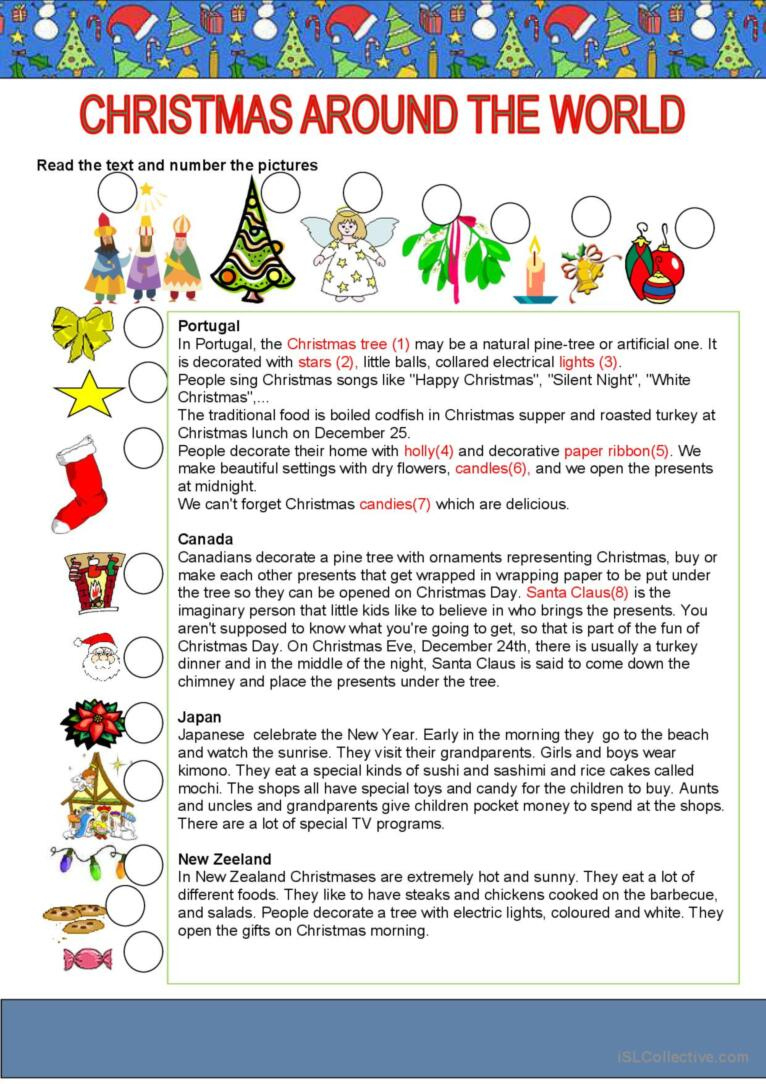 Christmas Around The World Reading F…: English Esl Worksheets Pdf in Reading Comprehension Worksheet Christmas