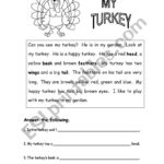 Christmas Or Thanks Giving Turkey Reading Comprehension   Esl Within Turkey Reading Comprehension Worksheets
