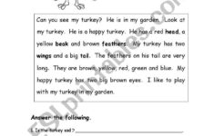 Christmas Or Thanks Giving Turkey Reading Comprehension - Esl within Turkey Reading Comprehension Worksheets
