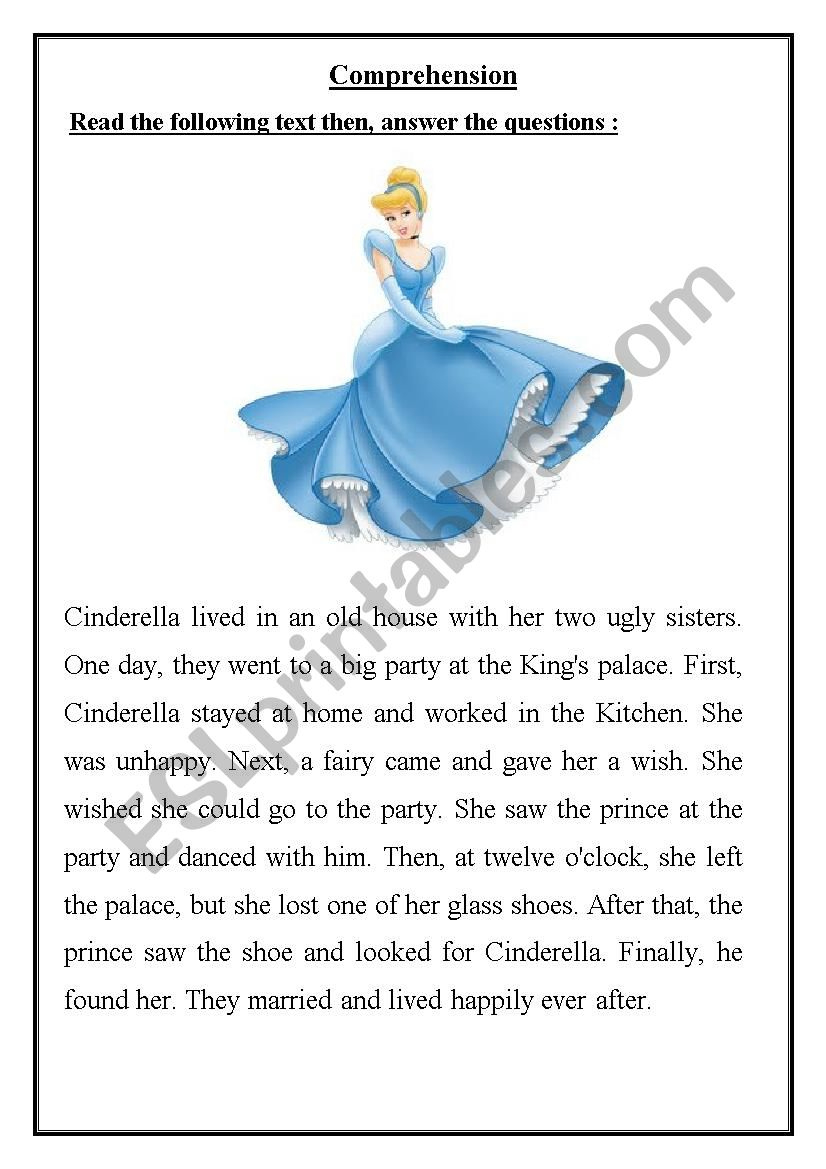 Cinderella - Esl Worksheettchr. Ghada with Cinderella Reading Comprehension Questions Worksheets