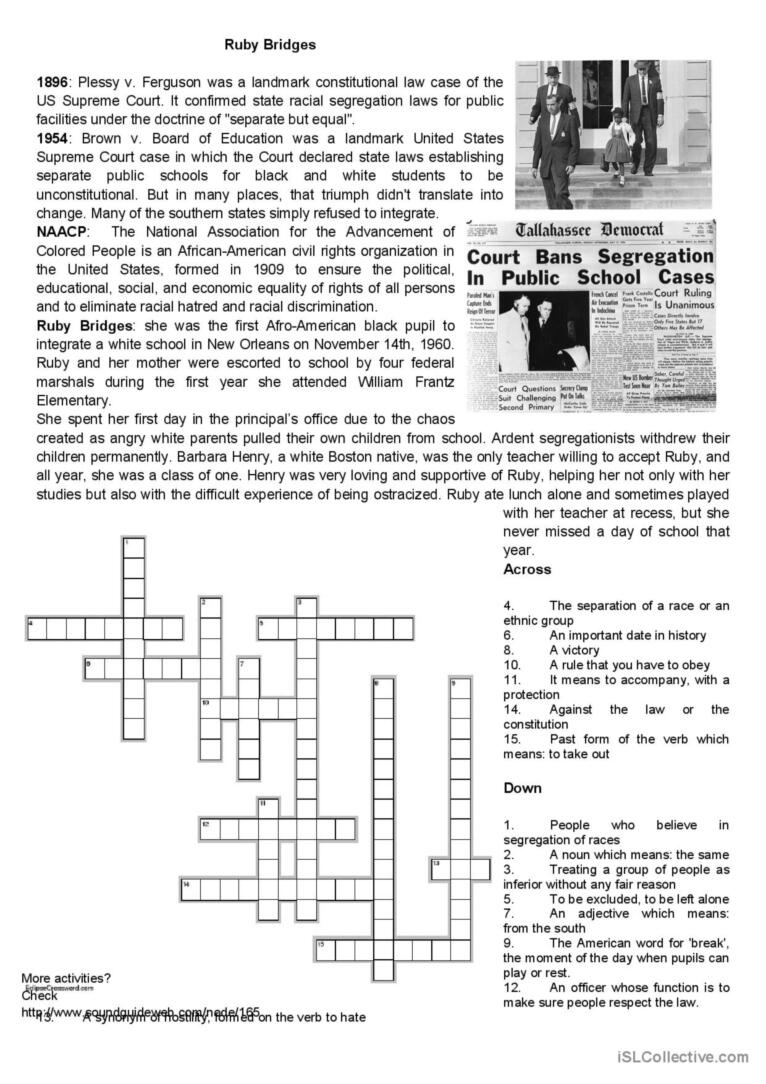 Civil Rights &amp;amp; &amp;amp;Ruby Bridges Reading…: English Esl Worksheets Pdf with Civil Rights Reading Comprehension Worksheets