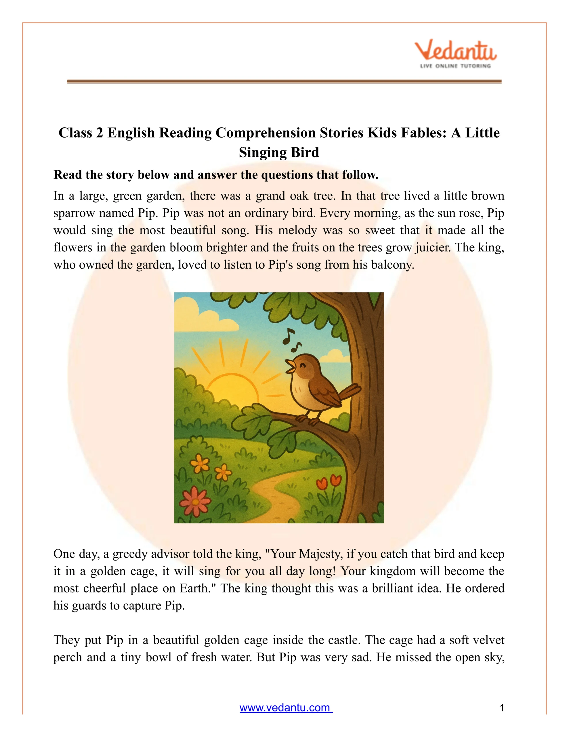 Class 2 Reading Comprehension: A Big White Hen Worksheet Pdf in Comprehension Stories For Year 2 Worksheets