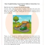 Class 2 Reading Comprehension Worksheet: Race Car Story Pdf Pertaining To Race Car Reading Comprehension Worksheet