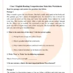 Class 3 Reading Comprehension Main Idea Worksheet Pdf Pertaining To Reading Comprehension Worksheets Main Idea