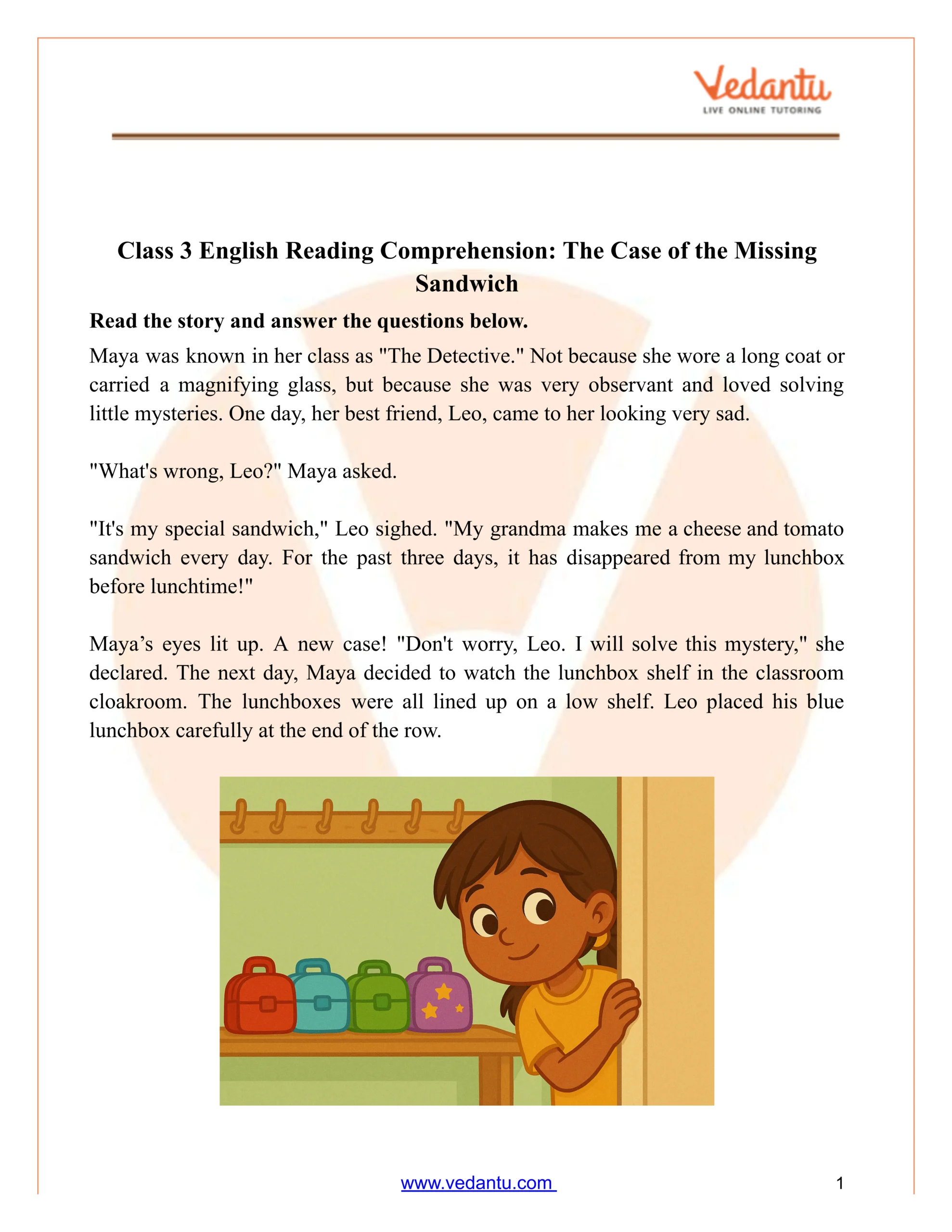 Class 3 Reading Comprehension Worksheet: The Solver Story Pdf regarding Reading Comprehension Worksheet For Grade 3 Learners