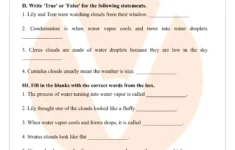 Class 3 Reading Comprehension Worksheet: What Are Clouds? within Clouds Reading Comprehension Worksheet