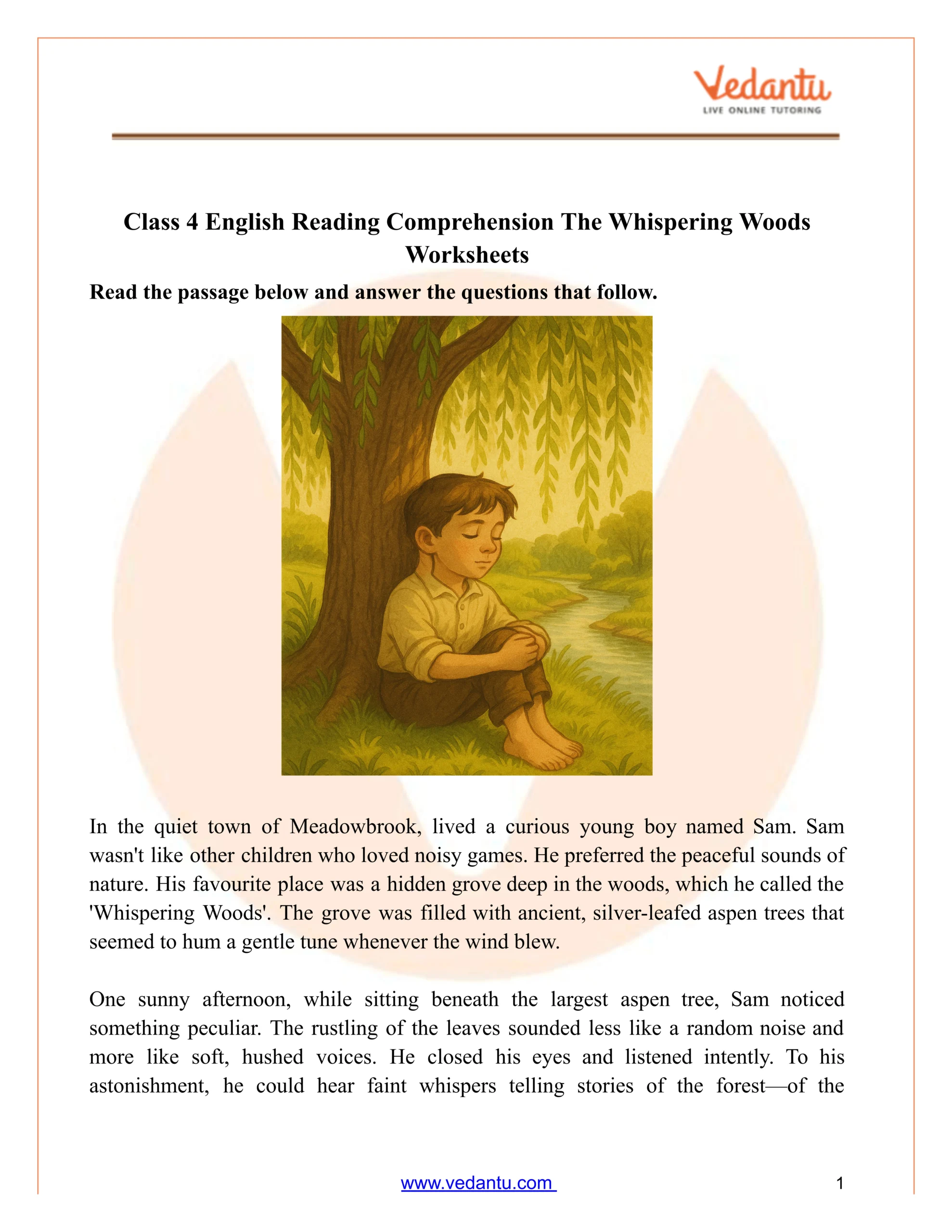 Class 4 Reading Comprehension Worksheet Pdf – The Singing Plants pertaining to Ela Worksheet Grade 4 Reading Comprehension