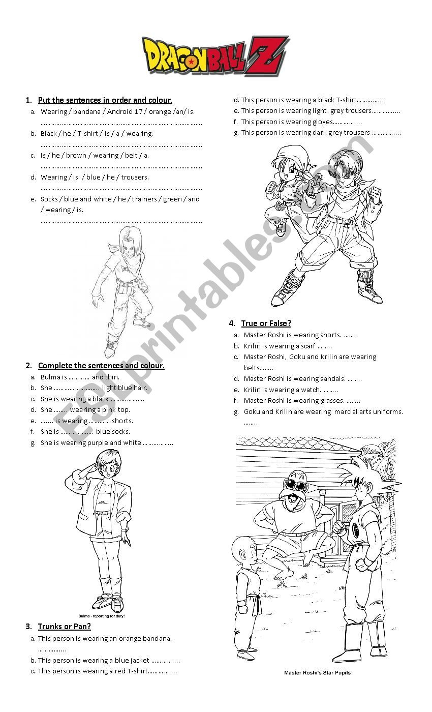 Clothers - Dragon Ball Z - Esl Worksheetscorbag within Dragon Ball Z Reading Comprehension Worksheet