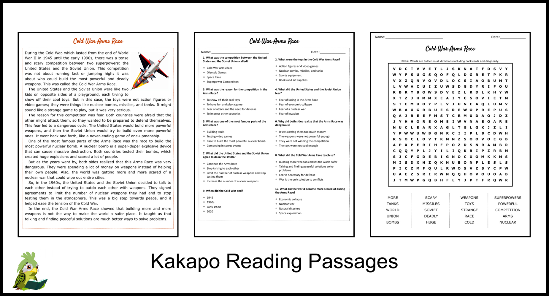 Cold War Arms Race Reading Comprehension And Word Search intended for Cold War Reading Comprehension Worksheet