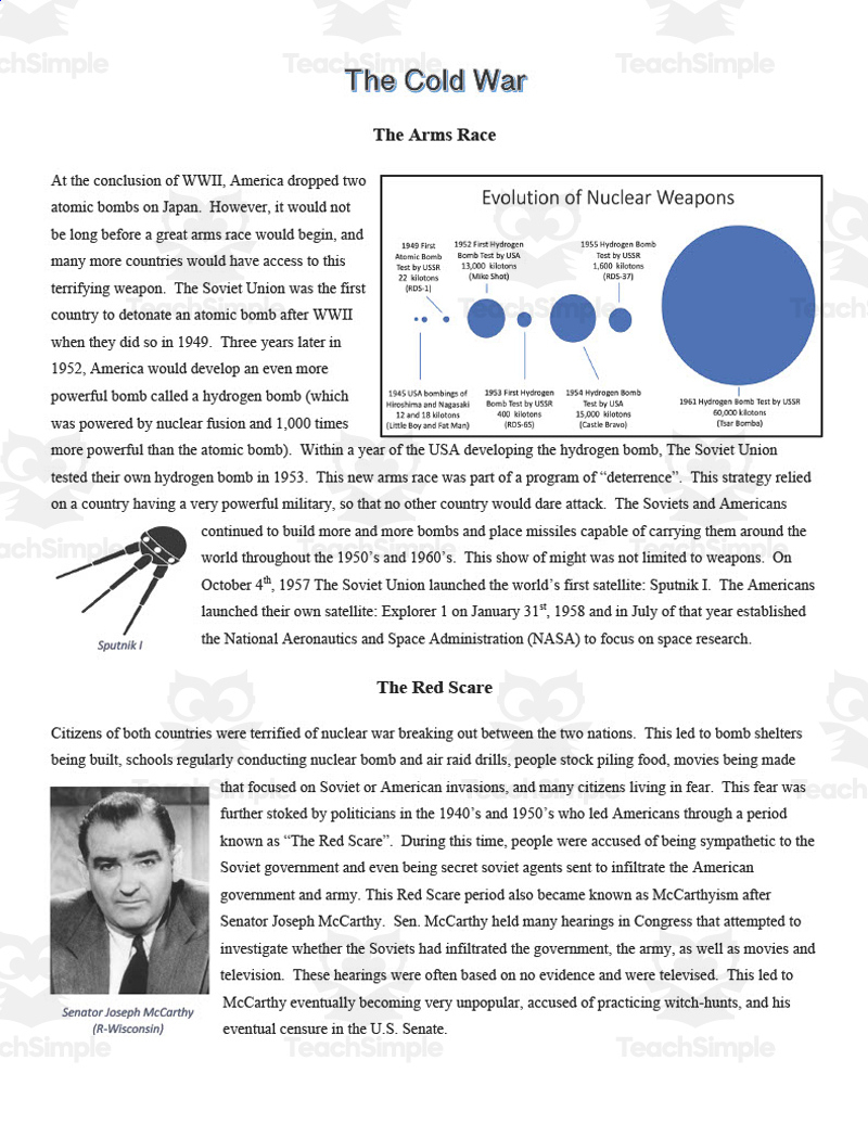 Cold War Summary | Comprehension Questions in Cold War Reading Comprehension Worksheet