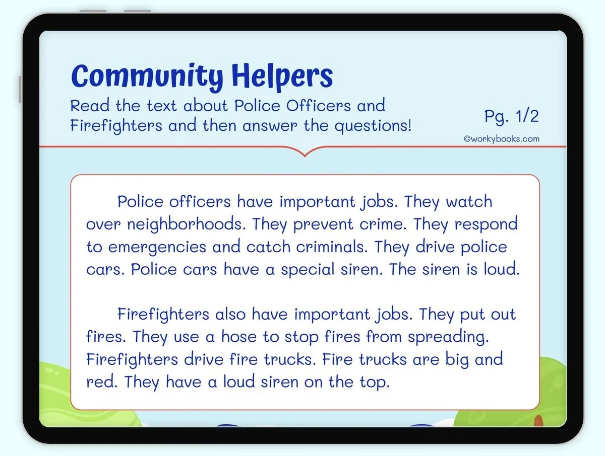 Community Helpers: Police Officers &amp;amp; Firefighters Worksheet | Ri intended for Informational Text Reading Comprehension Worksheets Community Helpers