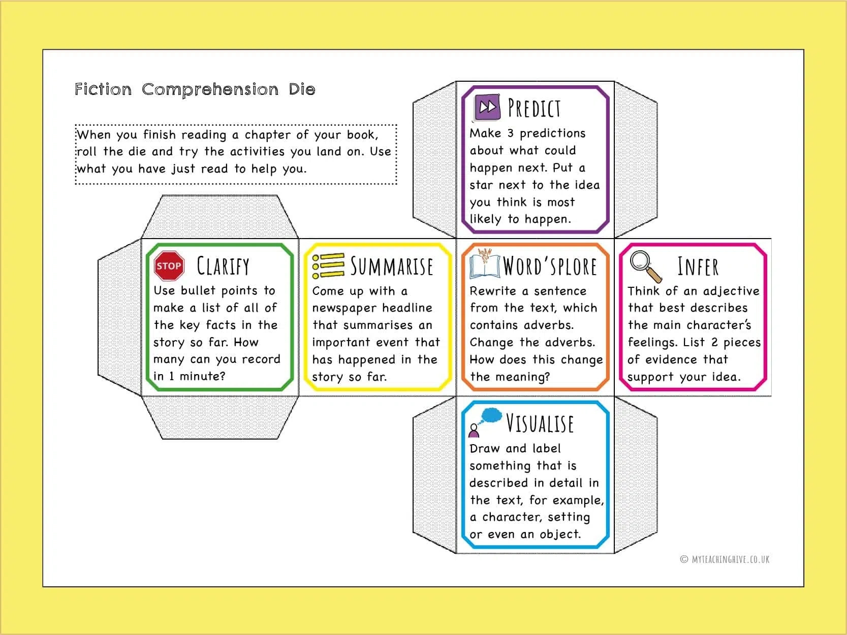 Comprehension Activity Fiction Die - My Teaching Hive with Ks2 Comprehension Worksheets
