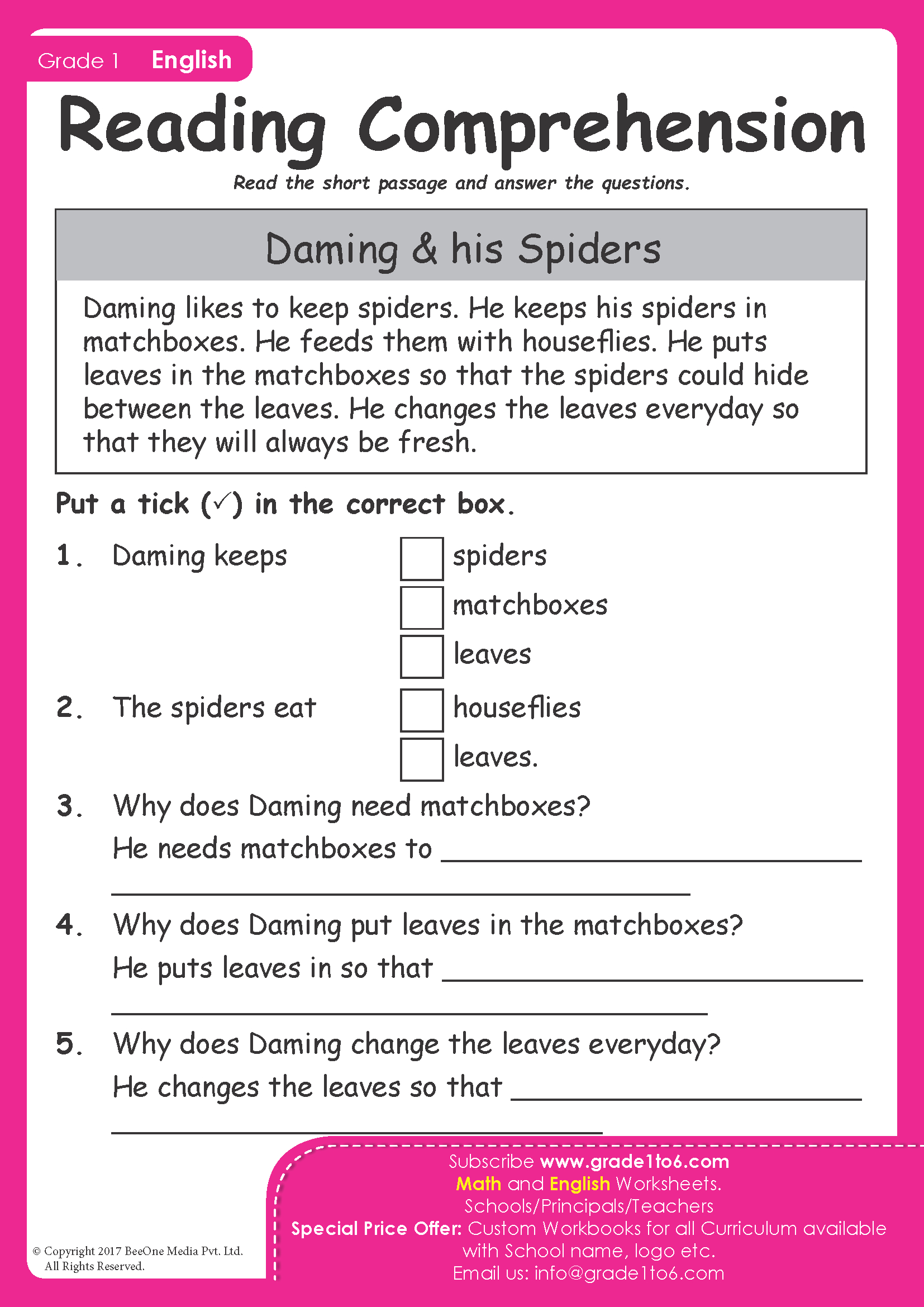 Comprehension For Grade 1 within Grade 1 Comprehension Worksheets