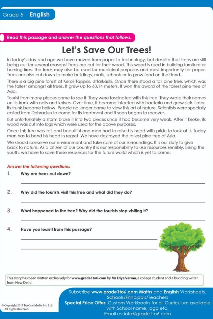 Reading Comprehension Worksheet 5