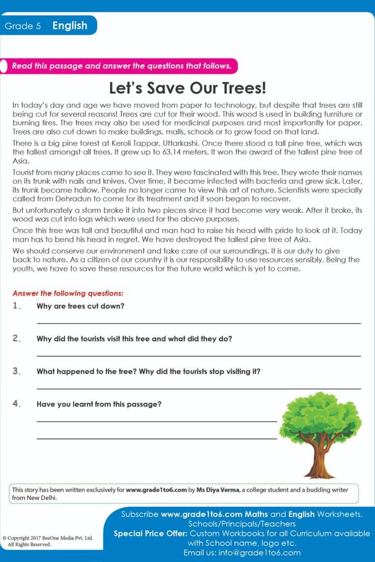 Comprehension Passage within Reading Comprehension Worksheet 5