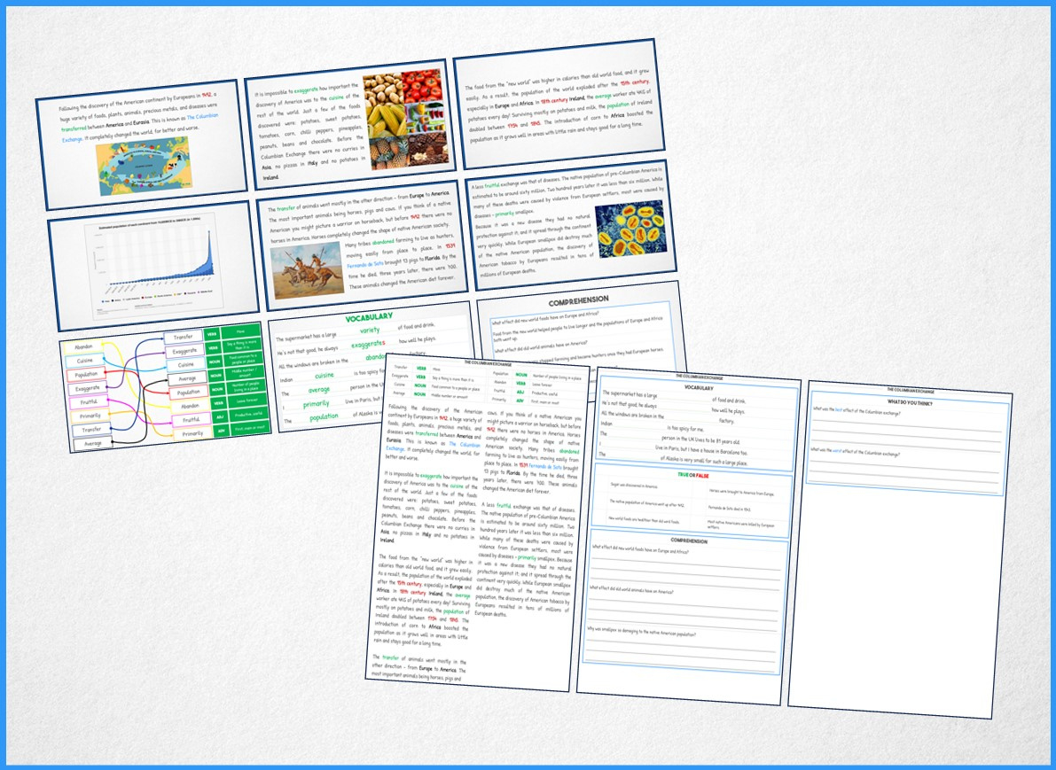 Comprehension - The Columbian Exchange - Powerpoint &amp;amp; Worksheet throughout Columbian Exchange Reading Comprehension Worksheets
