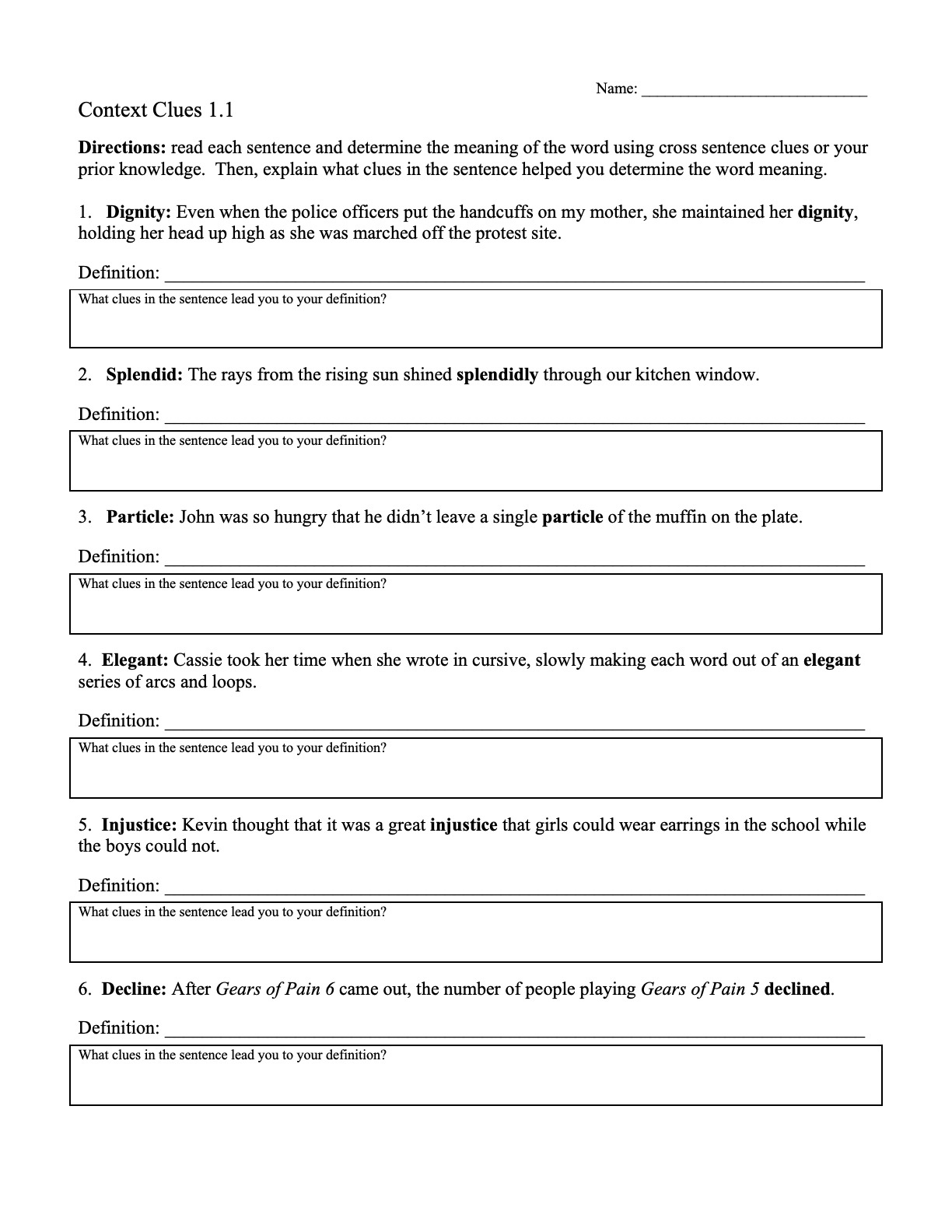 Context Clues Worksheets | Ereading Worksheets in Grade 7 Short Stories Worksheets 500 Words