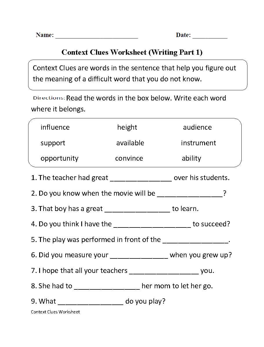 Context Clues Worksheets | Printable Vocabulary Inference Activities in Context Clues Reading Comprehension Worksheet