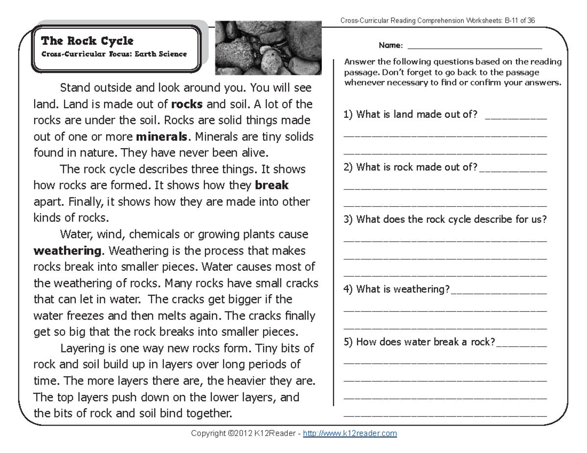 Cross-Curricular Earth Science Comprehension Worksheet B-11 - Studocu regarding K12reader.Com Reading Comprehension Worksheets