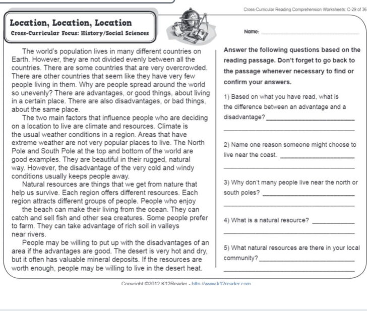 Cross Curricular Reading Comprehension Worksheet
