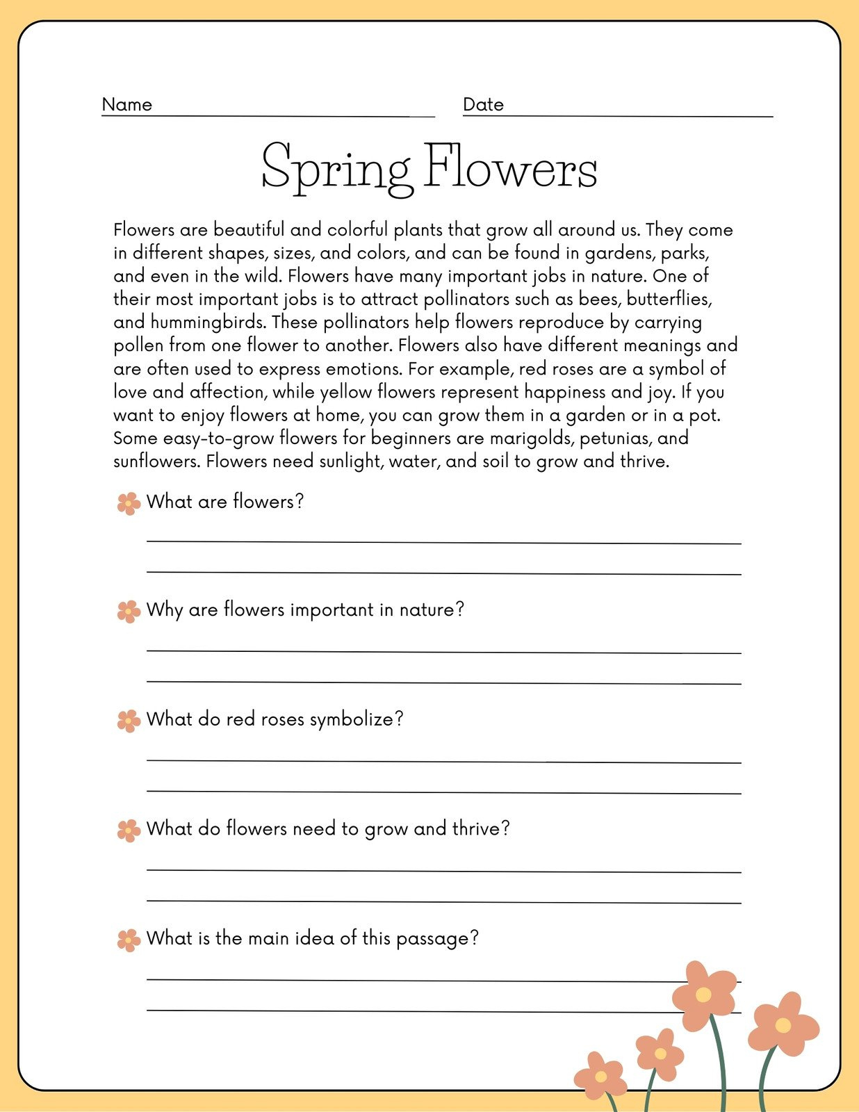 Custom Printable Spring Worksheet Templates | Canva for Spring Reading Comprehension Worksheets