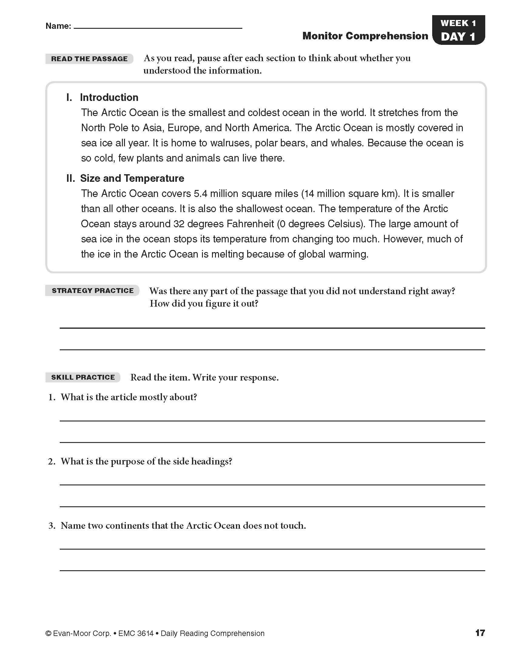 Daily Reading Comprehension 4 Evan-Moor – Anchor Academic Services within Daily Reading Comprehension Worksheet