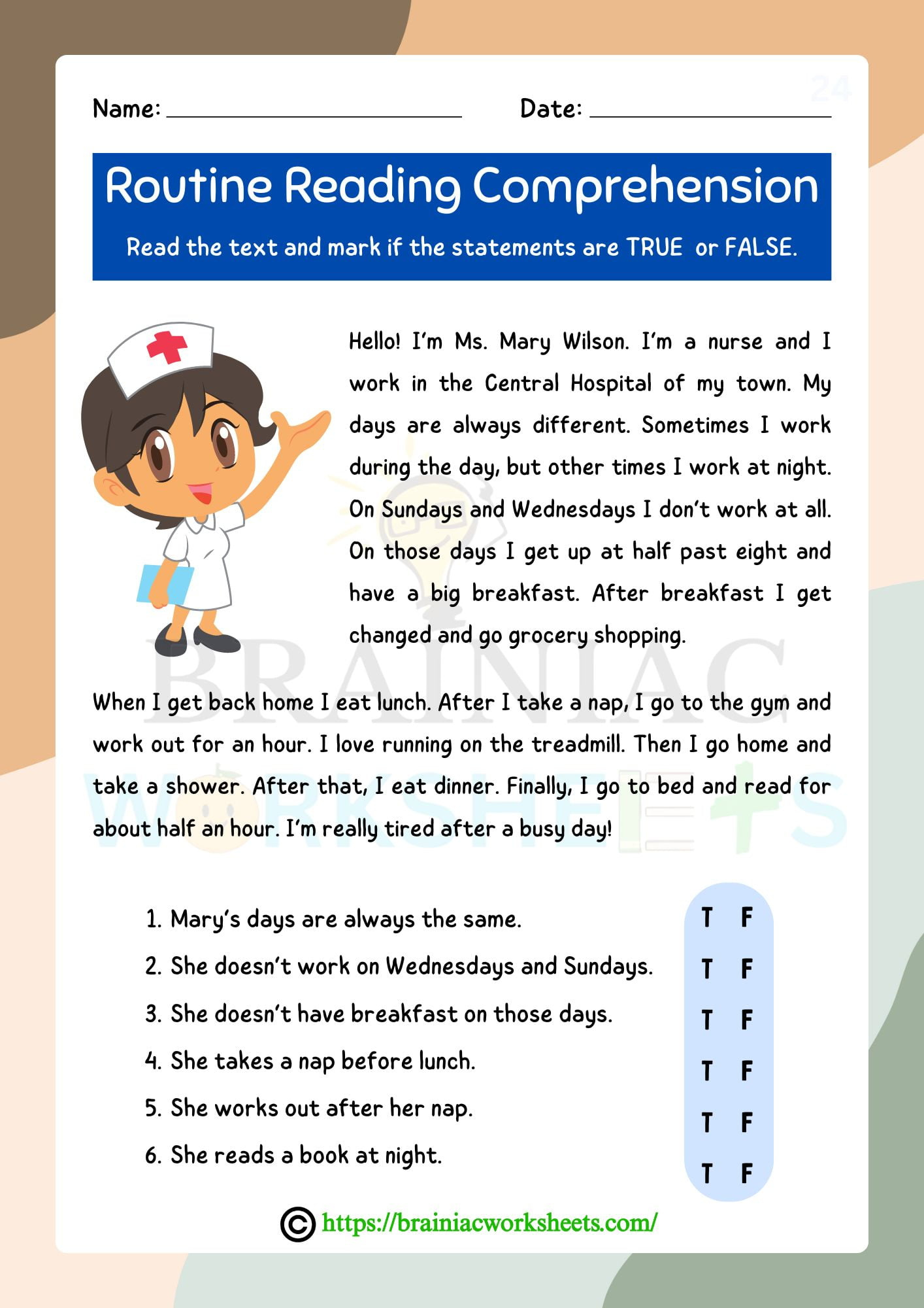 Daily Routine Reading Comprehension English Worksheet For Class 3 with regard to Daily Reading Comprehension Worksheet