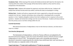 Declaration Of Independence Lesson Plan (Grades 5-8) with Grade 6 Reading Comprehension Worksheets Jefferson School District