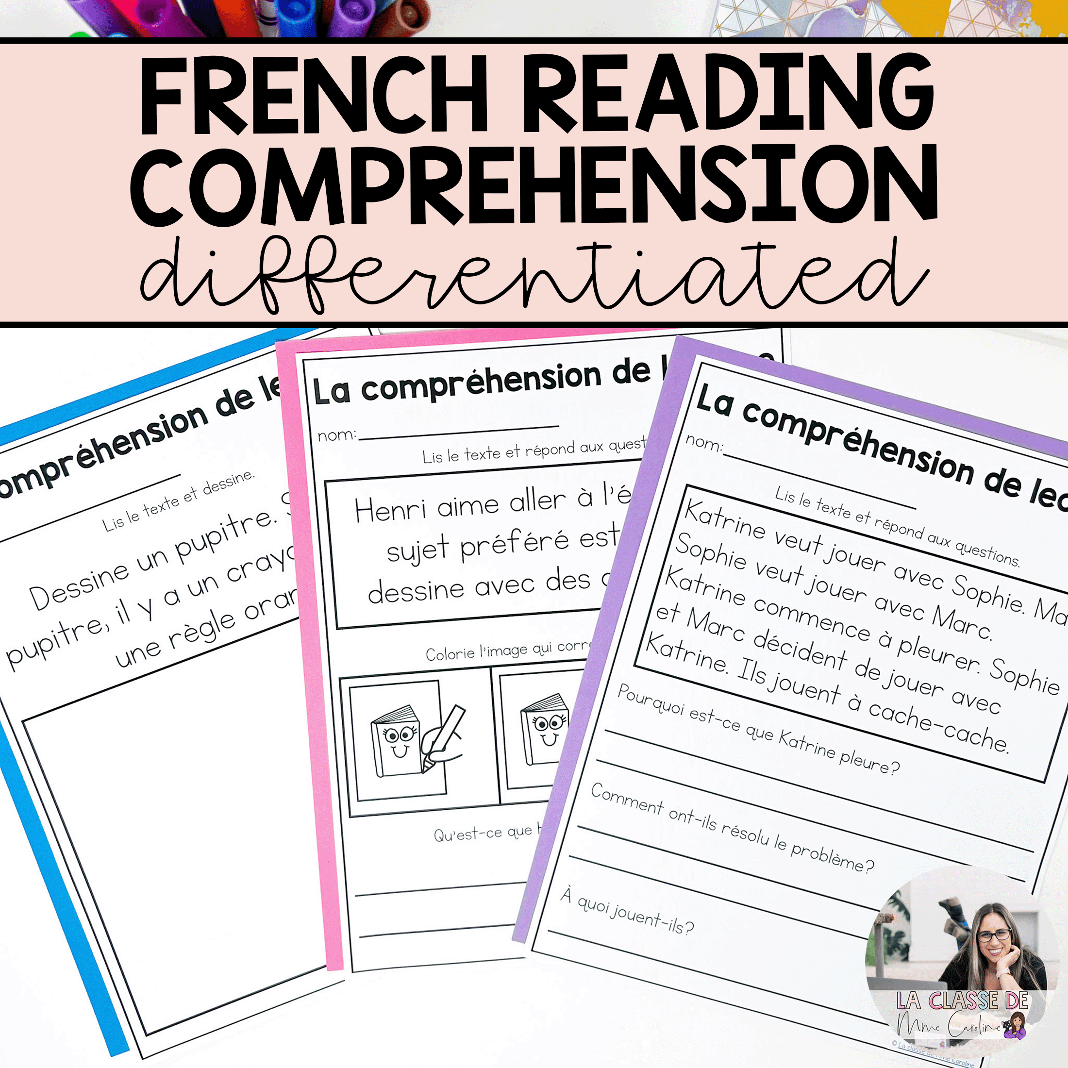 Differentiated French Reading Passages For Back To School | French in French Reading Comprehension Worksheets
