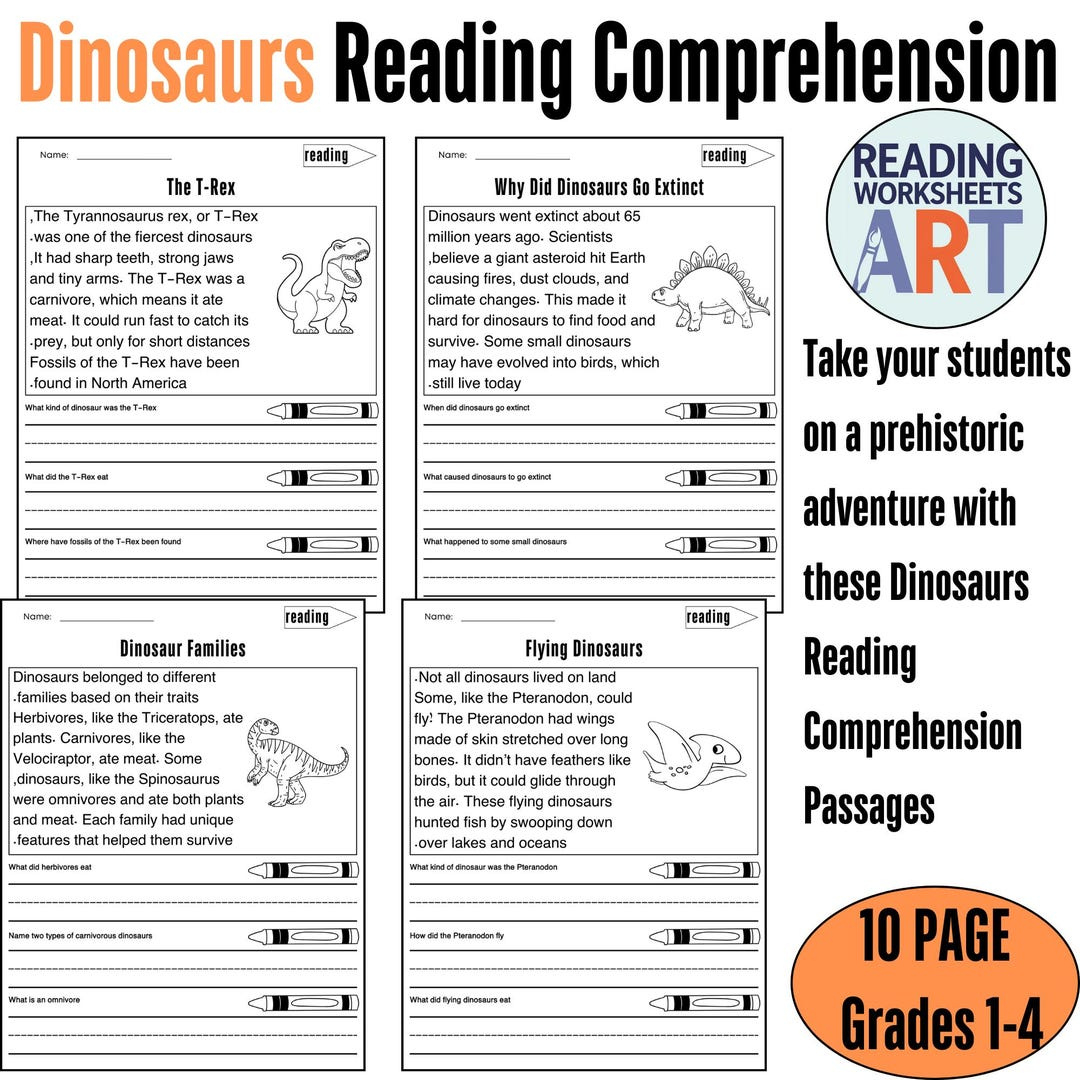 Dinosaurs Reading Comprehension Worksheets: Text Evidence in Dinosaurs And Fossils Reading Comprehension Worksheets
