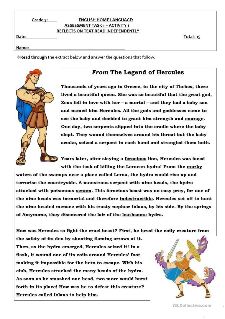 Discover 7 Fifth Grade Reading Comprehension And Reading pertaining to Greek Mythology Story Comprehension Worksheets Grade 5