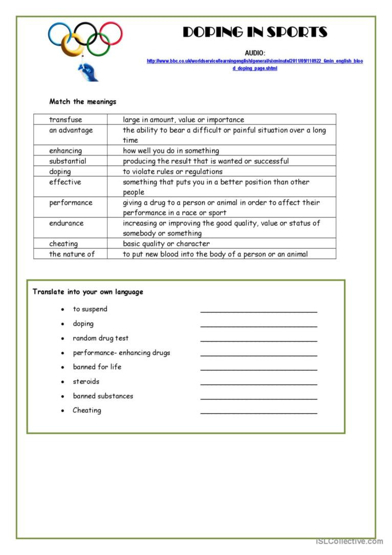 Doping In Sport: English Esl Worksheets Pdf &amp;amp; Doc throughout Doping Reading Comprehension Worksheet