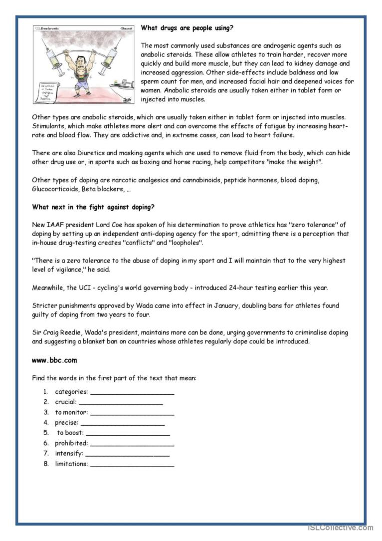 Doping In Sport Reading For Detail (…: English Esl Worksheets Pdf throughout Doping Reading Comprehension Worksheet