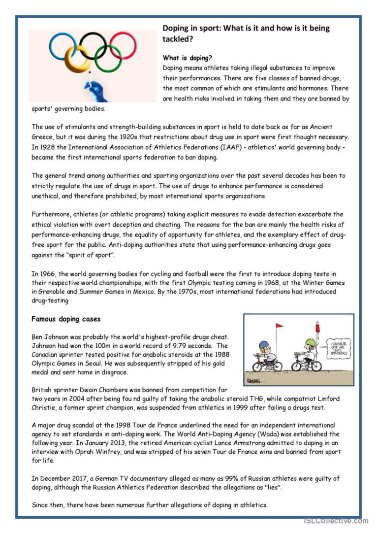 Doping In Sport Reading For Detail (…: English Esl Worksheets Pdf with Doping Reading Comprehension Worksheet