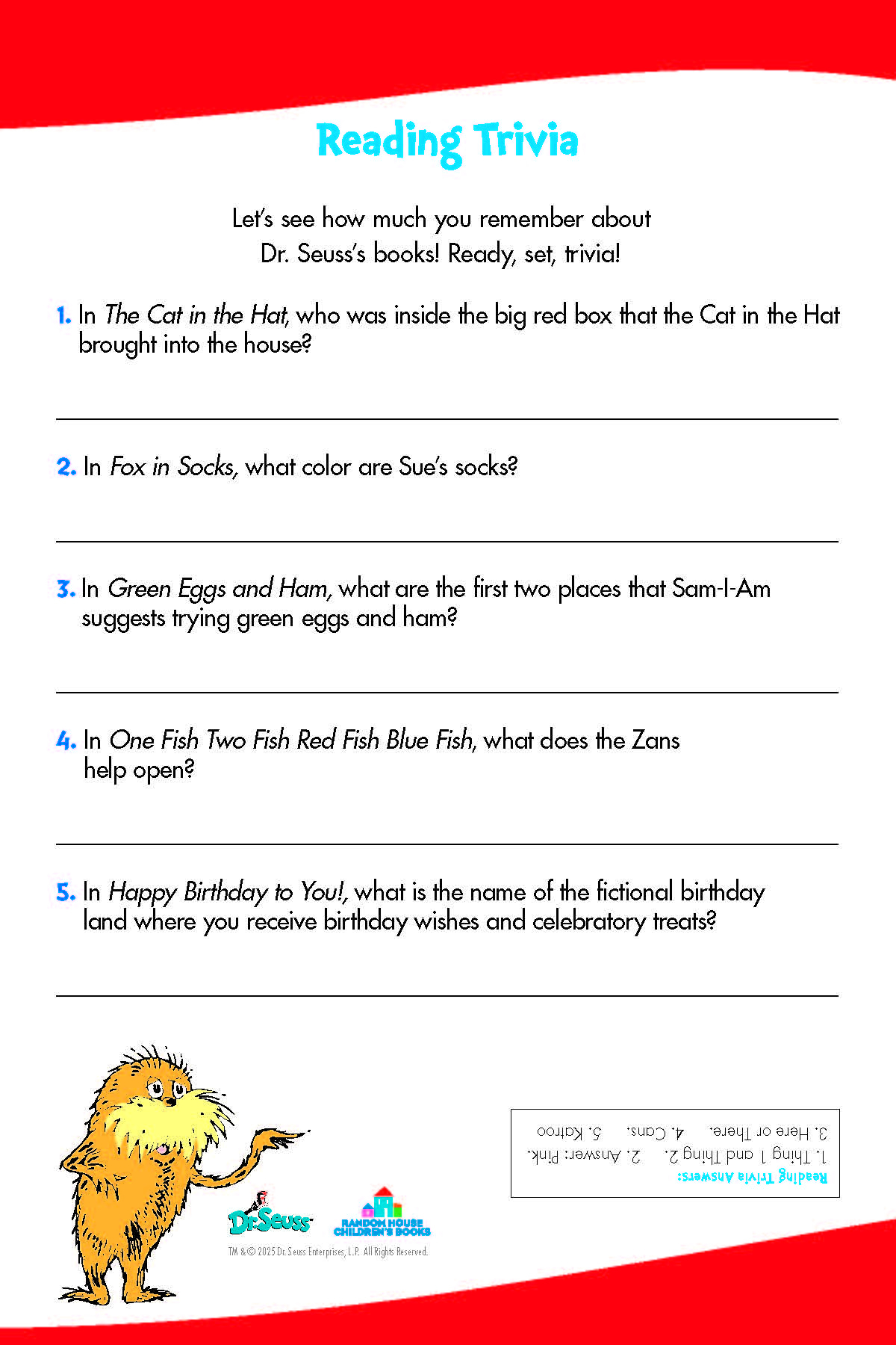 Dr. Seuss Printables And Activities | Brightly with Dr Seuss Reading Comprehension Passages Worksheets