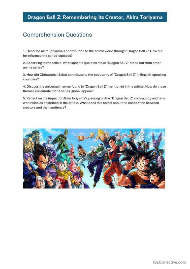 Dragon Ball Z: Honoring Its Creator,…: English Esl Worksheets Pdf pertaining to Dragon Ball Z Reading Comprehension Worksheet