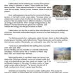 Earthquakes: Earth'S Crust Movement & Comprehension Inside Earthquakes And Seismic Waves Reading Comprehension Worksheets