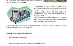 Earthquakes Reading Comprehension Worksheet intended for Earthquakes and Seismic Waves Reading Comprehension Worksheets