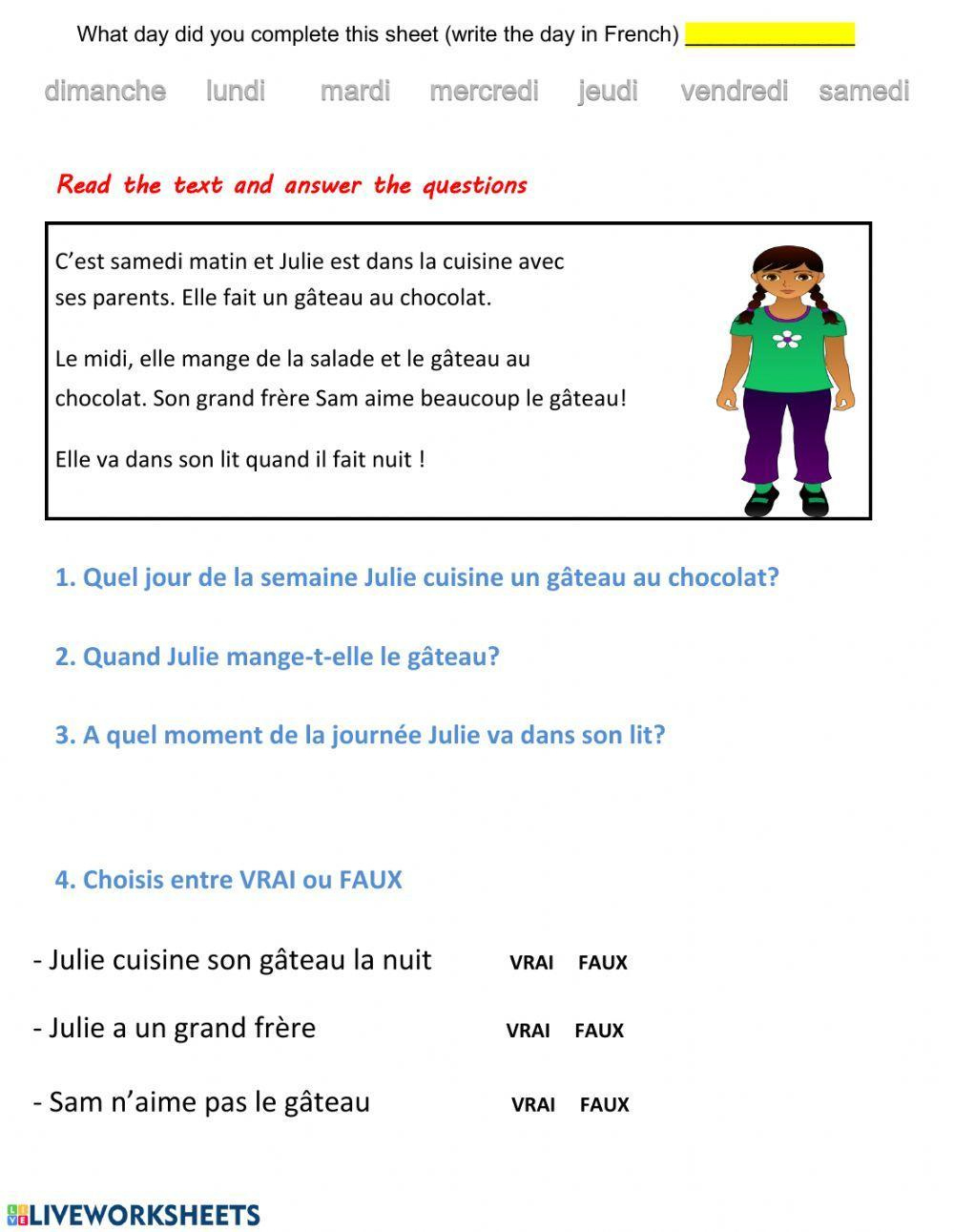 Easy French Reading Passages Best Sale inside French Reading Comprehension Worksheets