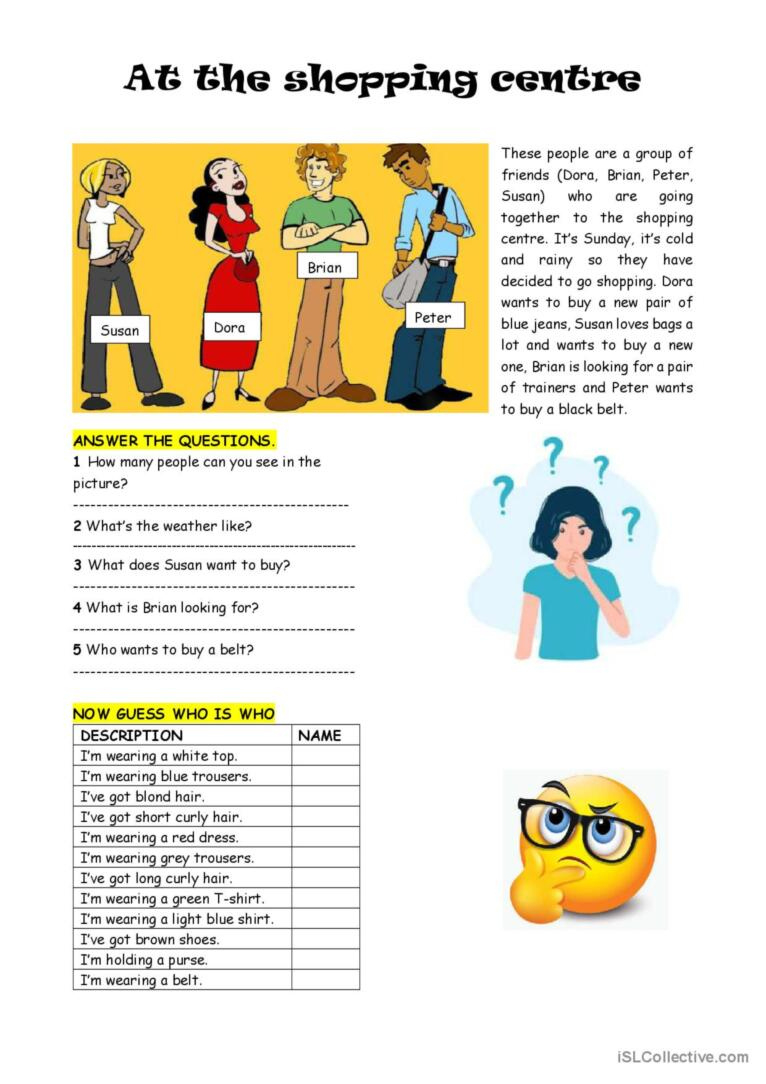 Easy Reading - At The Shopping Centr…: English Esl Worksheets Pdf throughout Shopping For Clothes Reading Comprehension Worksheets