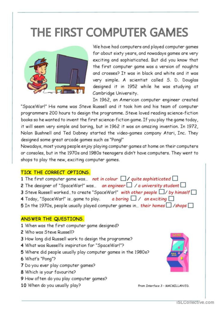 Video Games Reading Comprehension Worksheet Video Games Reading Comprehension Worksheet