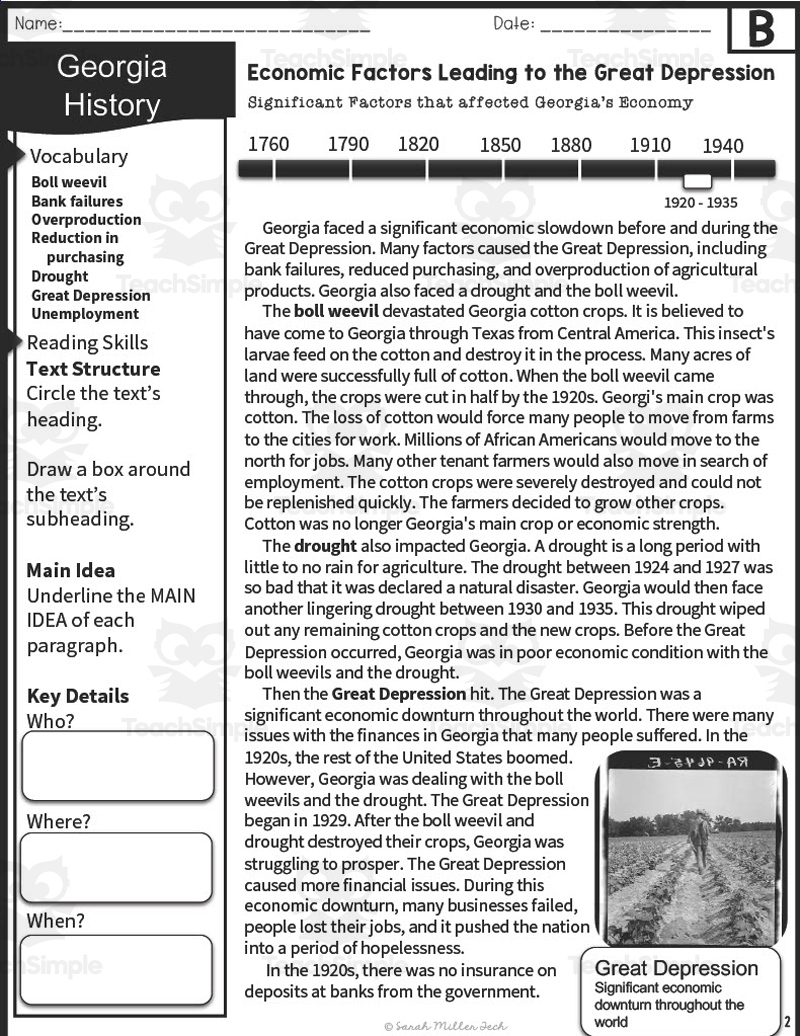 Economic Events + The Great Depression Reading Packetteach Simple with The Great Depression Reading Comprehension Worksheet