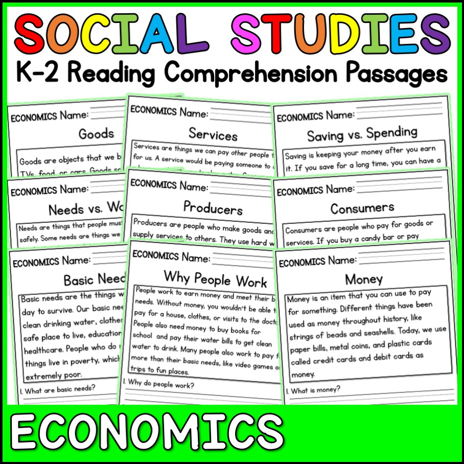 Economics Social Studies Reading Comprehension Passages K-2 | Made intended for Economics Reading Comprehension Worksheets