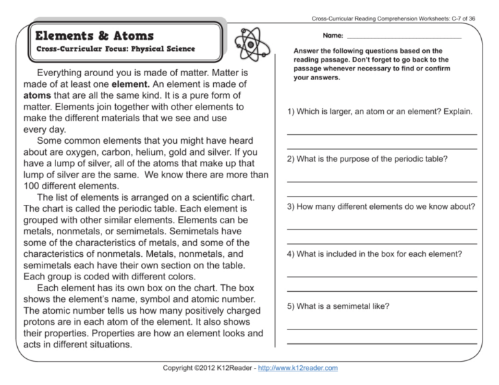 Chemistry Reading Comprehension Worksheets