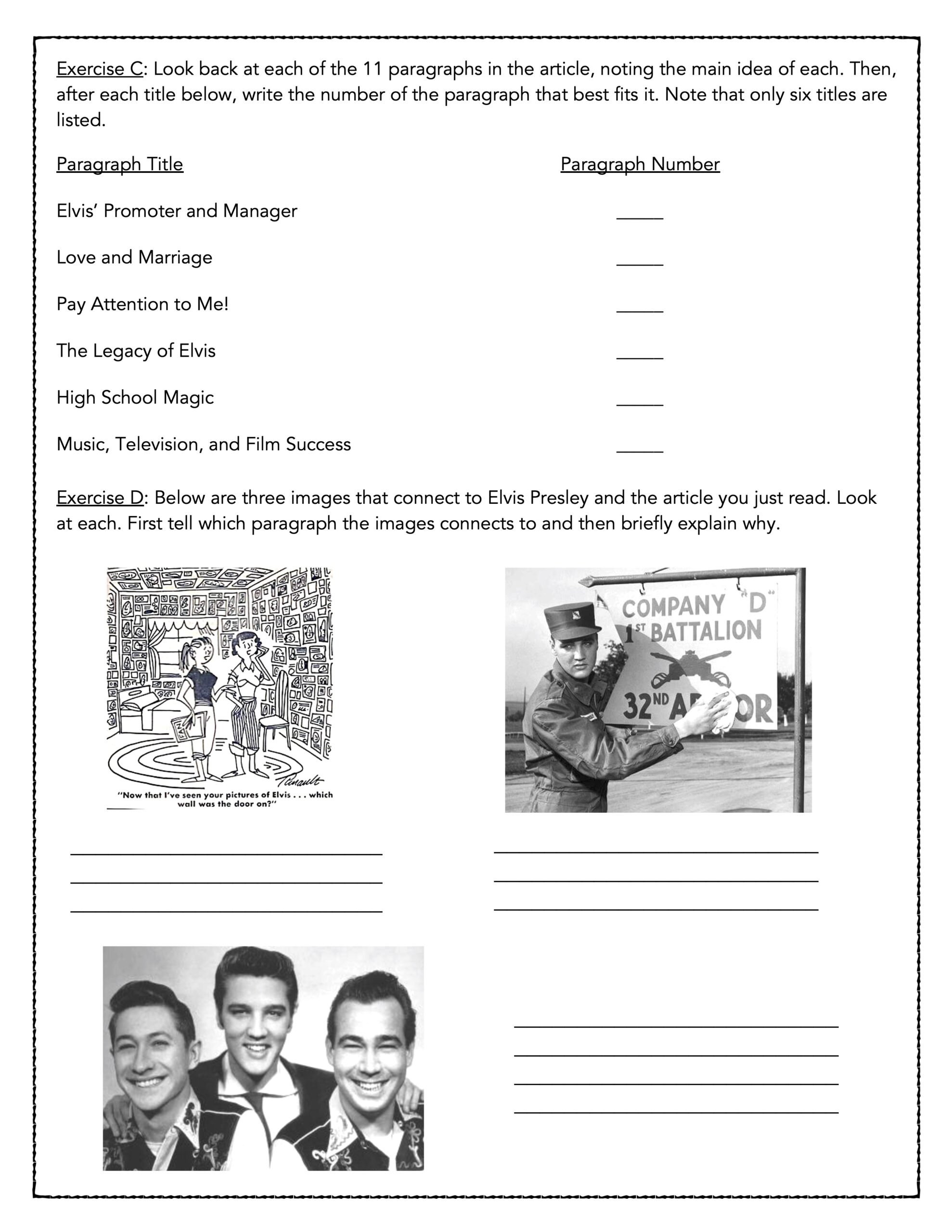 Elvis Presley- Reading Comprehension Passage And Assessment - Classful in Elvis Presley Reading Comprehension Worksheet