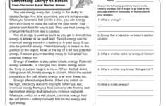 Energy Conversion Worksheet: Potential &amp; Kinetic Energy pertaining to Potential And Kinetic Energy Reading Comprehension Worksheet